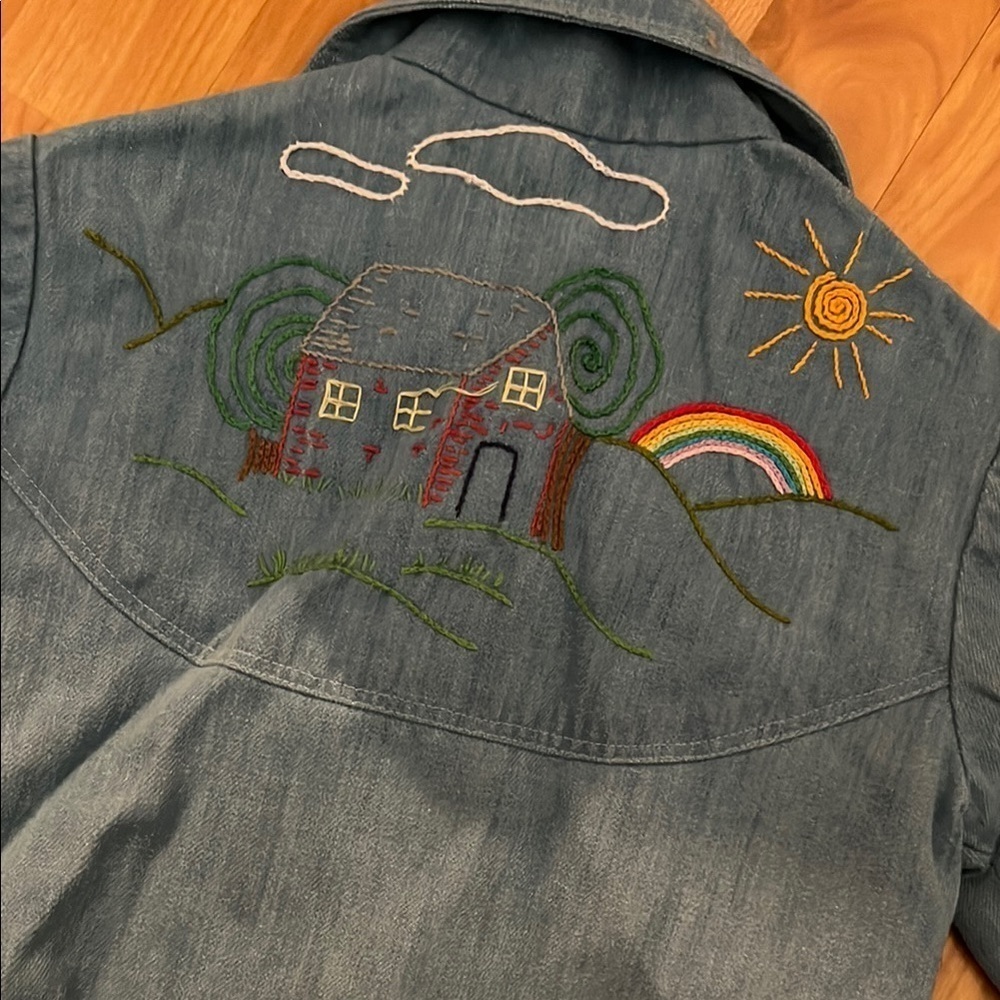 Kids Denim Shirt Jacket with Embroidered Details Handcrafted Size 4 - Picture 5 of 5